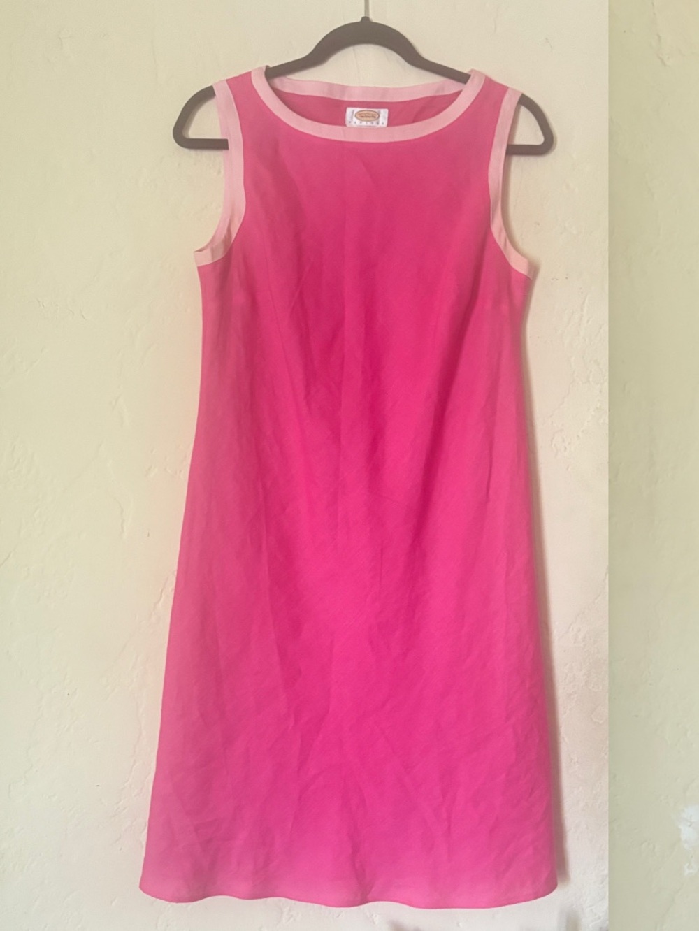 VTG Talbots Linen Dress Pink contrast trim 1990s